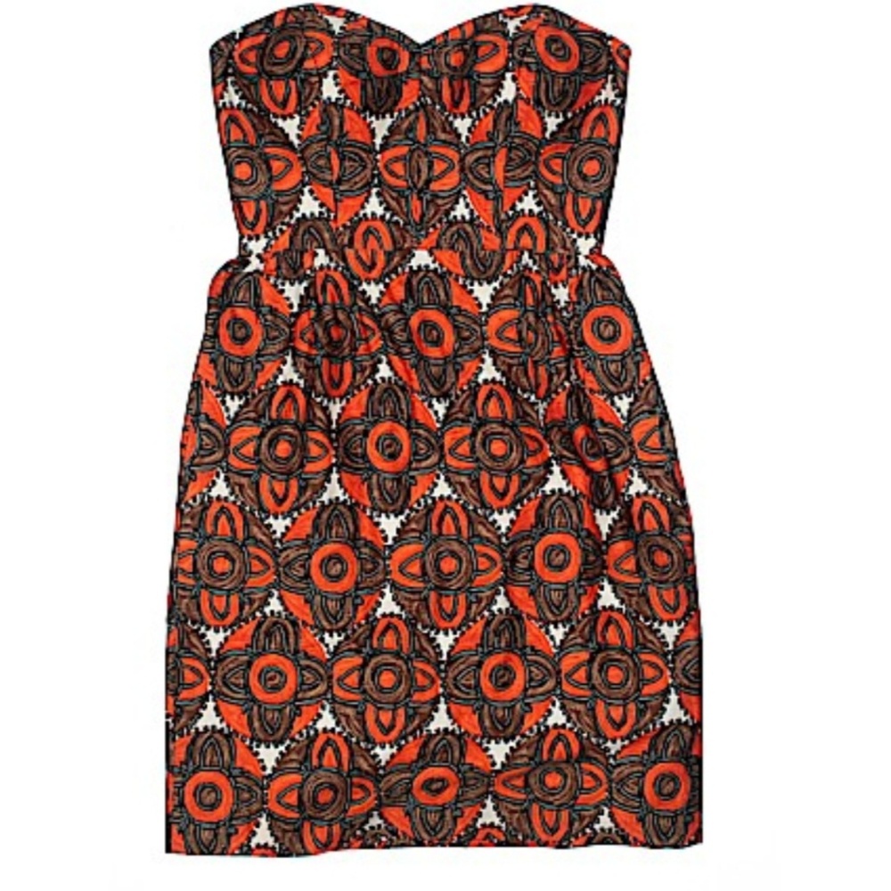 Milly Printed Orange/Brown Strapless Dress Size 0